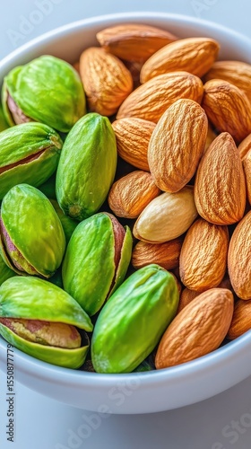 Almonds and Pistachios in Bowl Healthy Snack Food Photography