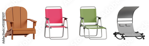 Set of 4 Outdoor Chairs Including Adirondack, Folding Lawn Chairs, and Sun Shade Lounger