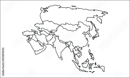 Asia Map with Country Borders – Editable Vector Outline