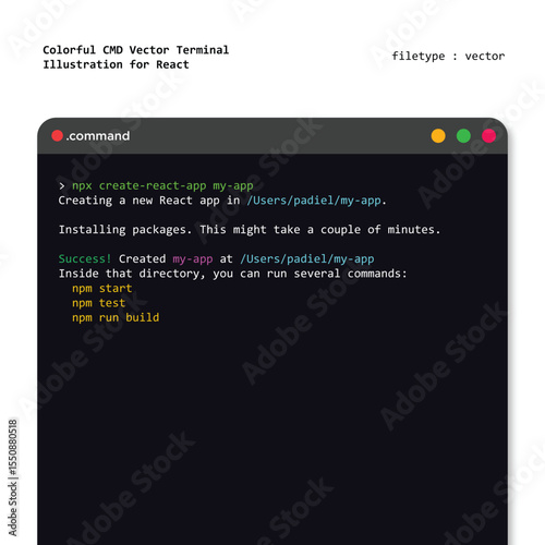 A colorful command vector terminal illustration Website Design Template with Menu and UI Elements