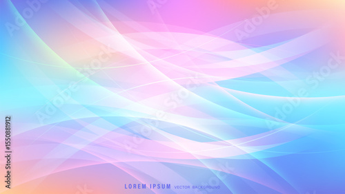 Pastel-colored geometric abstract background featuring layered translucent waves and soft, flowing curves