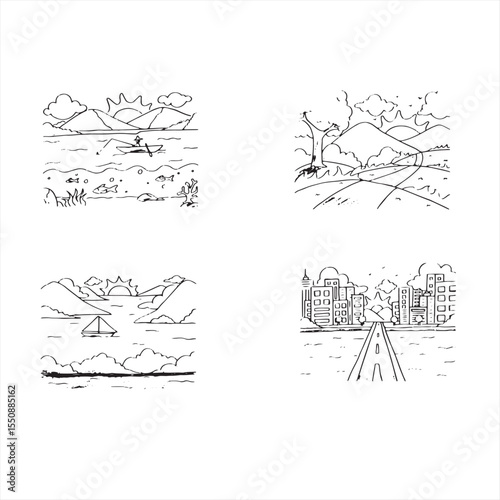 beautiful scenery illustration sketch