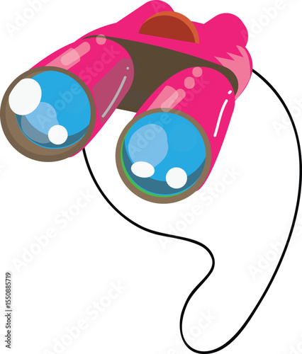 Vector Illustration of Pink Binoculars with Strap – Exploration and Adventure Icon