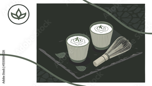 Warm Coffee Cups on a Rainy Day Tabletop Scene
