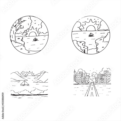 beautiful scenery illustration sketch