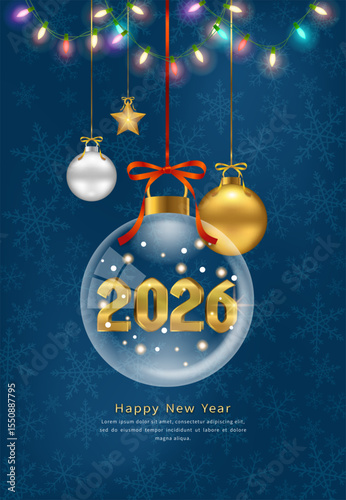 2026 Christmas Blue Multi-Ornament Holiday Desktop Background Horizontal