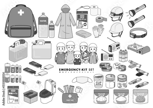防災グッズのイラストセット