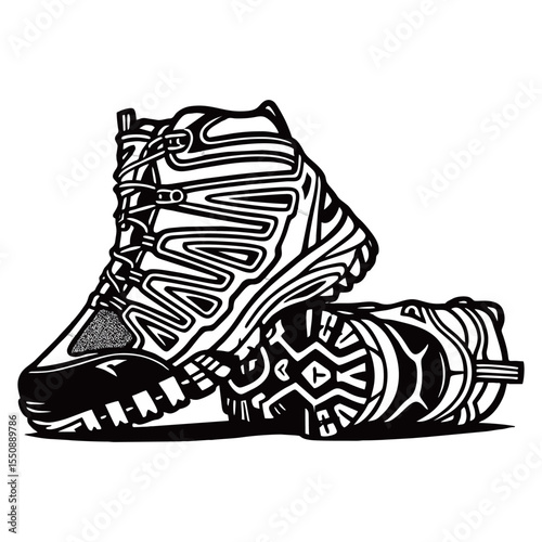 Silhouette image of shoes on white background
