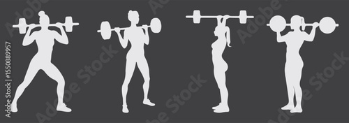 Weightlifting silhouette icon set. Male and female athlete. Gym Silhouette Vector Art Icons. Eps 10.