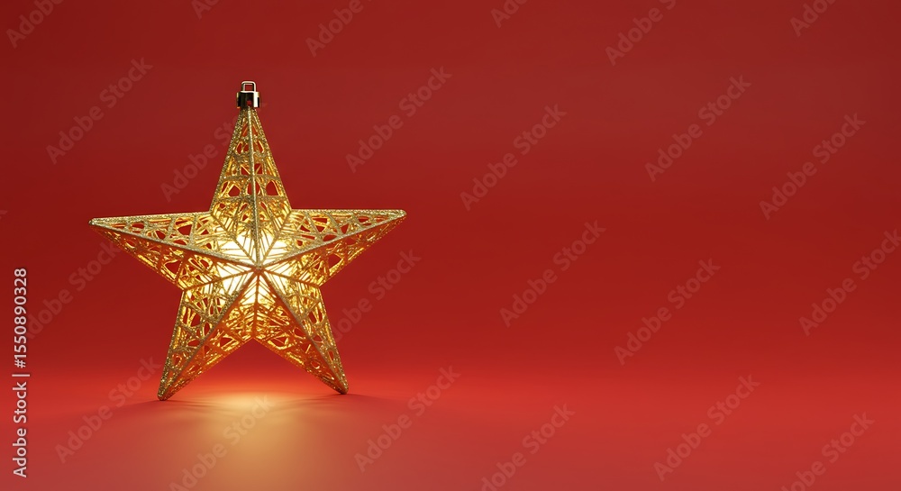 Fototapeta premium Golden star ornament on red background