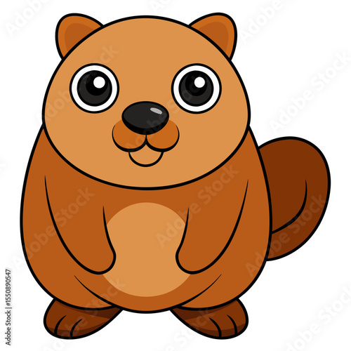 Cute cartoon beaver with big eyes and a fluffy tail silhouette