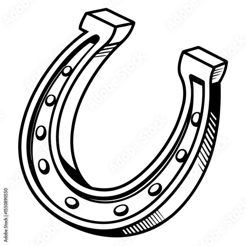 Classic lucky horseshoe with nail holes and shading silhouette