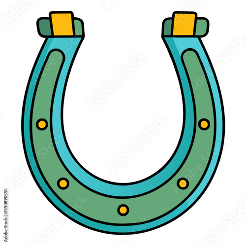 Lucky horseshoe graphic with teal and green colors and yellow accents silhouette