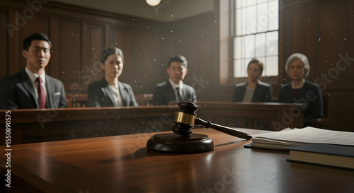 Courtroom Scene with Gavel and Jury