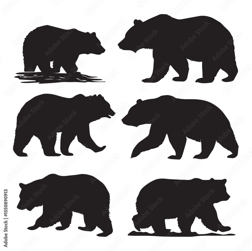 Fototapeta premium bear clipart silhouette set, Black & White silhouette set