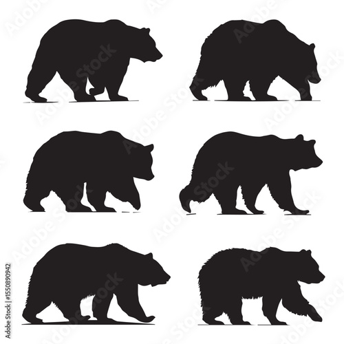 bear clipart silhouette set, Black & White silhouette set