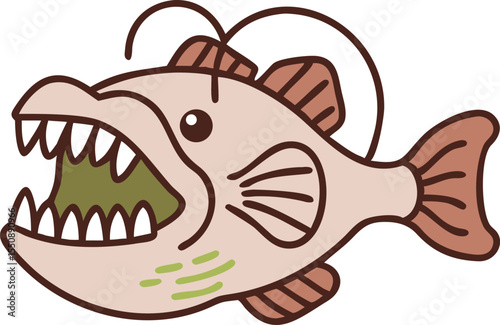 Detailed illustration of a fangtooth fish with intricate anatomical features