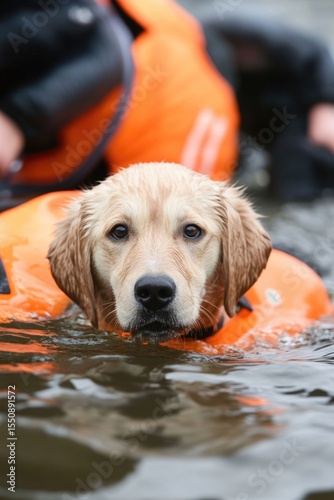 Rescue dog - lifesaving companion, brave animal, emergency worker, trained protector, disaster responder, loyal helper, search dog, courageous guardian, safety defender,rescue mission.