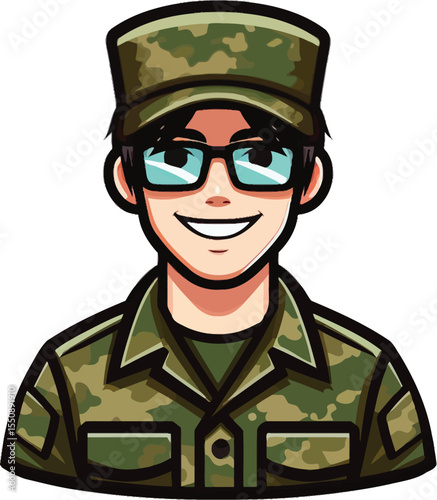 Smiling Soldier Cartoon Avatar, Military Person Illustration