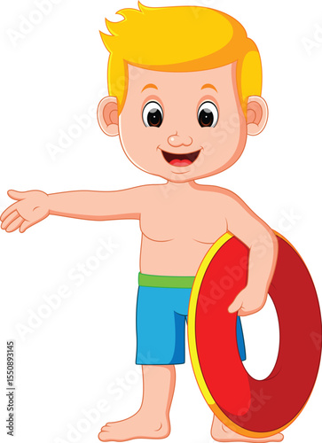 illustration of a boy carrying a lifebuoy