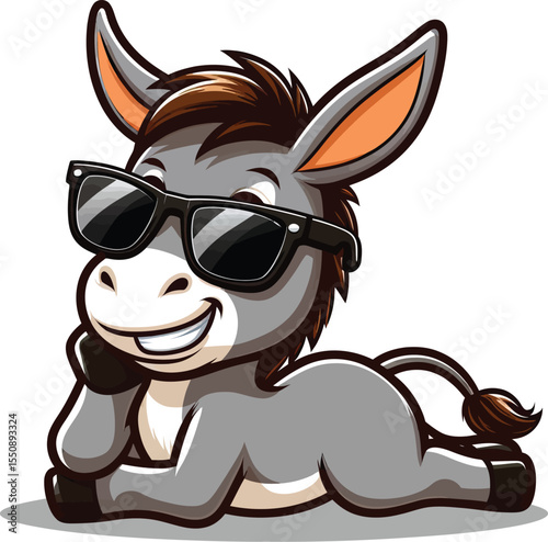 Cool Donkey in Sunglasses, Cute Cartoon Animal Illustration