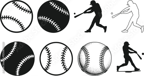Baseball Silhouettes and Icon Set, Sports Vector Illustration