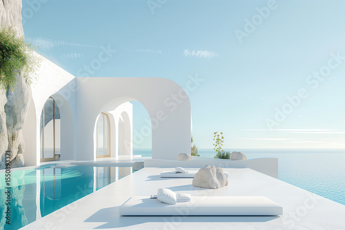  Modern white villa on a cliff with sea view and pool
