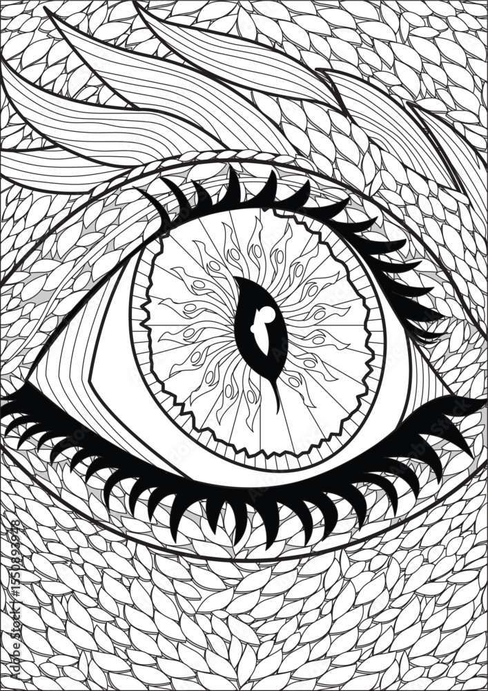 Obraz premium Dragon Eye Coloring Page For Adult Line Art Vector