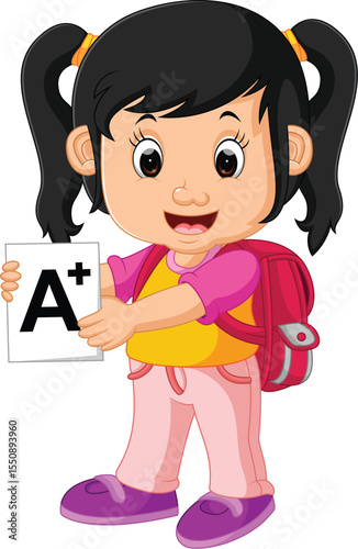 illustration of a little girl going to school	
