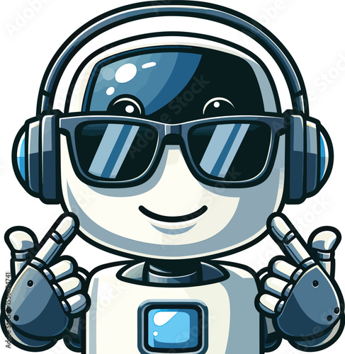 Cool Robot DJ, AI Character with Headphones and Sunglasses