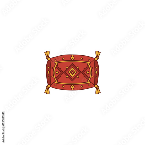 An icon of a decorative floor cushion or pouf with intricate patterns. This symbolizes comfortable seating arrangements, traditional Middle Eastern decor, and creating a cozy atmosphere for guests.