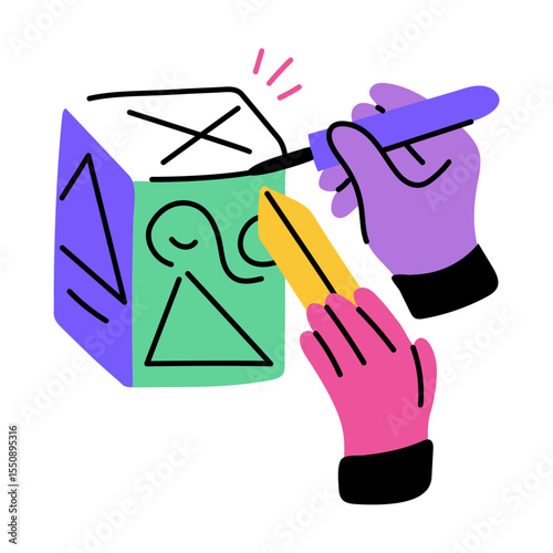 A flat style illustration showing a block carving
