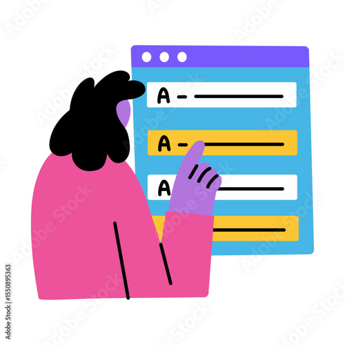 Flat style illustration depicting a character choosing font style

