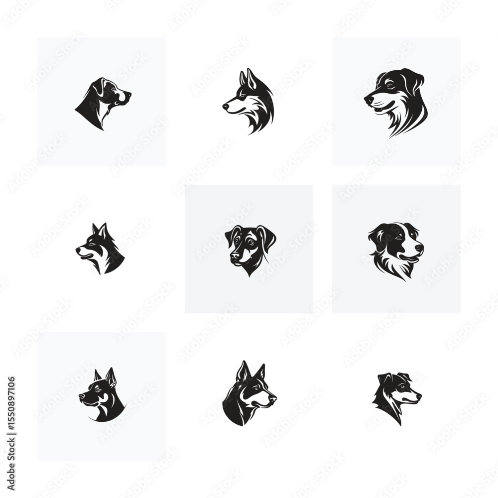 Fototapeta premium Canine Portraits: A curated collection of stylized dog portraits, showcasing the diverse and distinct personalities of our canine companions.