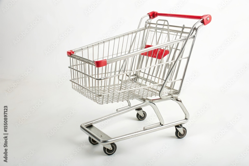 Empty metal shopping cart on white background Empty metal shopping cart on white background