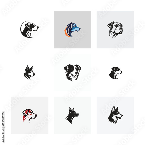 A collection of diverse, artistic dog logos, offering versatility for branding and design projects with their clean, modern aesthetic.