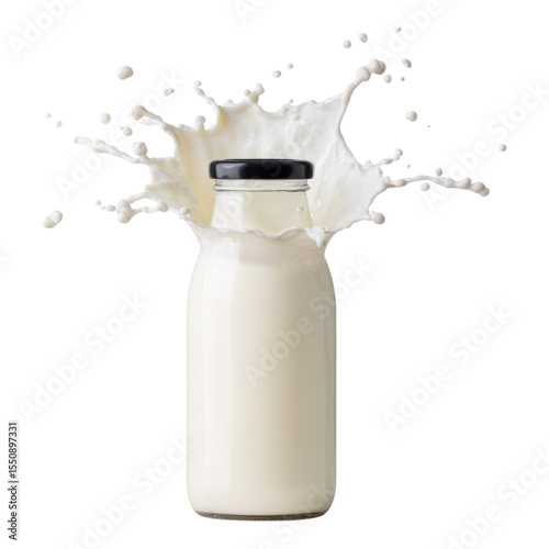 Fresh Milk Splash in Isolated Transparent Jar