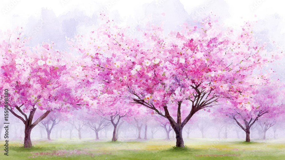 Pink cherry blossoms in a spring forest. Pink cherry blossoms in a spring forest.