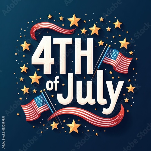 A patriotic fourth of july design with stars flags and festive decorations on a dark blue background