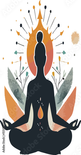  Meditating Woman with Aura and Chakras