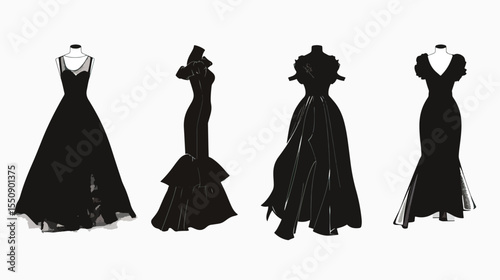 Set of dresses silhouette isolated , black silhouettes isolated on white background