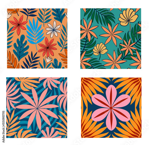 Abstract floral palm leaves seamless pattern Matisse style vector illustration.