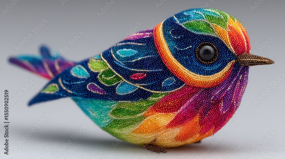 Obraz premium Vibrant Beaded Bird: A Masterpiece of Colorful Avian Art
