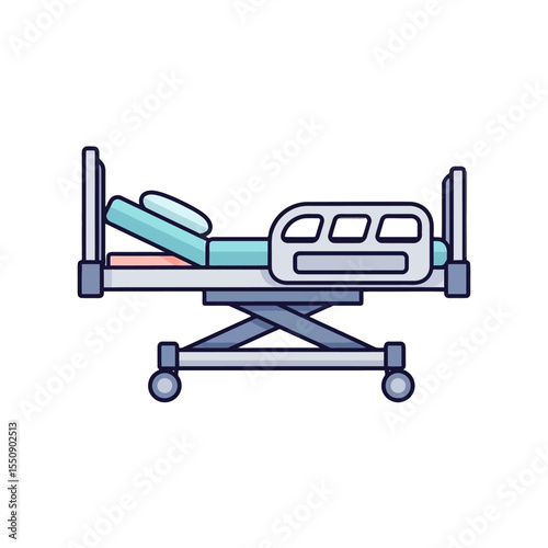 Illustration of an Adjustable Hospital Bed for Medical Care and Recovery, Emphasizing Modern Design and Patient Comfort