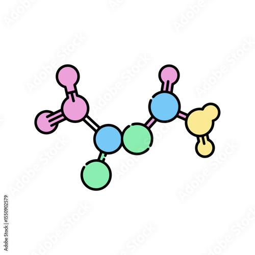 Colorful Flat 2D Illustration of Molecular Structure Emphasizing Scientific and Educational Themes for Digital Projects