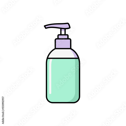 Modern Illustration of a Bottle with Pump Dispenser for hygiene products, personal care. 