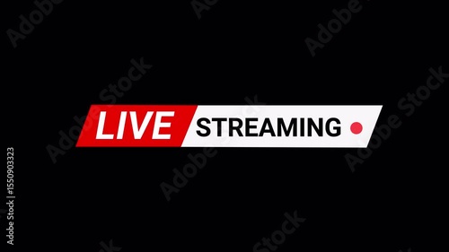 Live streaming template animation on black background,  live streaming text animated with alpha channel. 