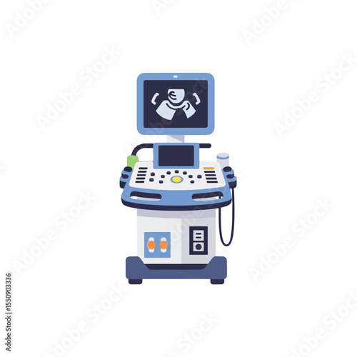 Modern Ultrasound Machine Illustration Medical Diagnostic Technology and Healthcare Equipment for Clinics