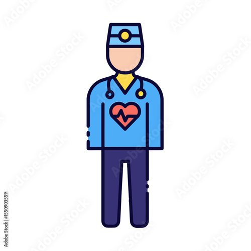 Healthcare Hero Flat Vector Illustration of a Doctor with Heartbeat Graphic