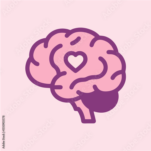 Flat Pastel Brain with Heart 